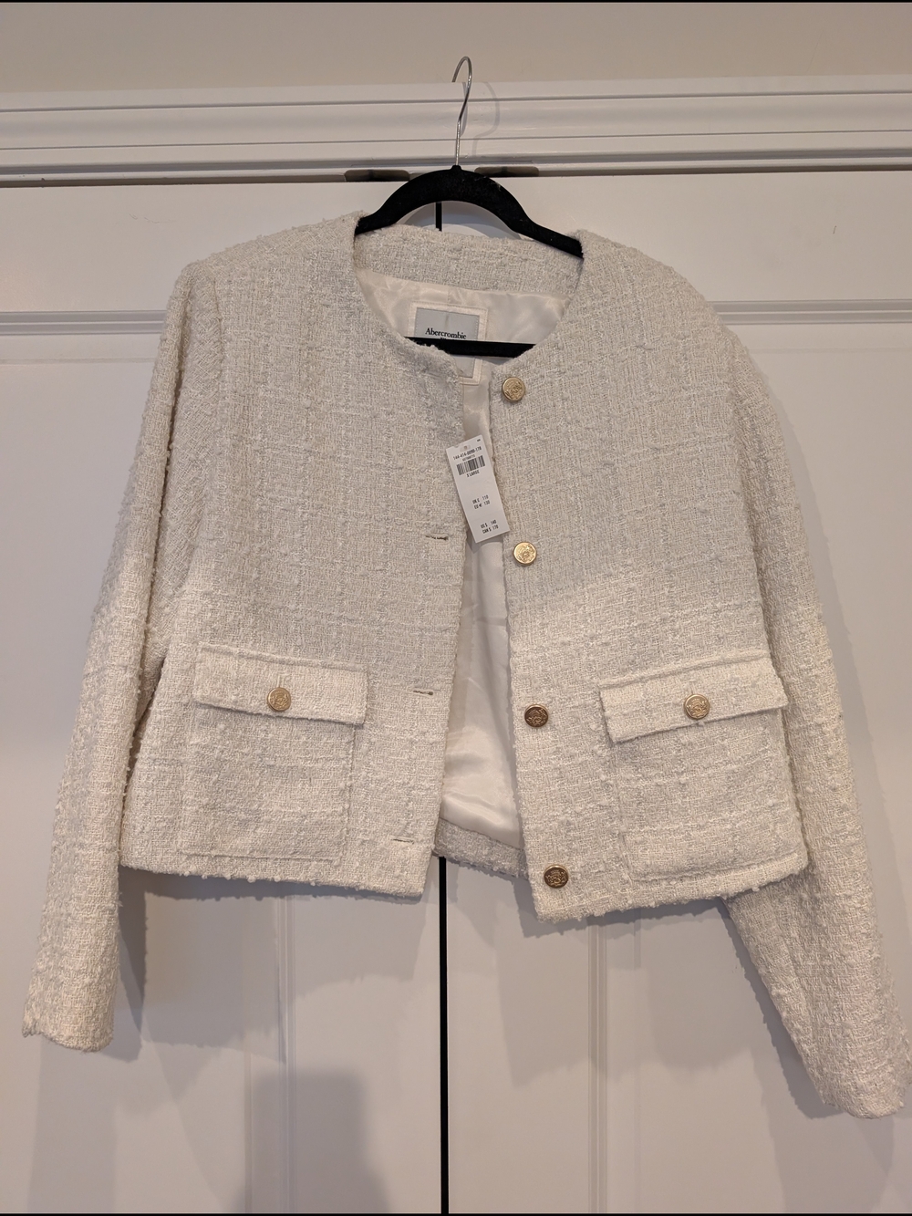 Abercrombie & Fitch Cream Bouclé Cropped Blazer